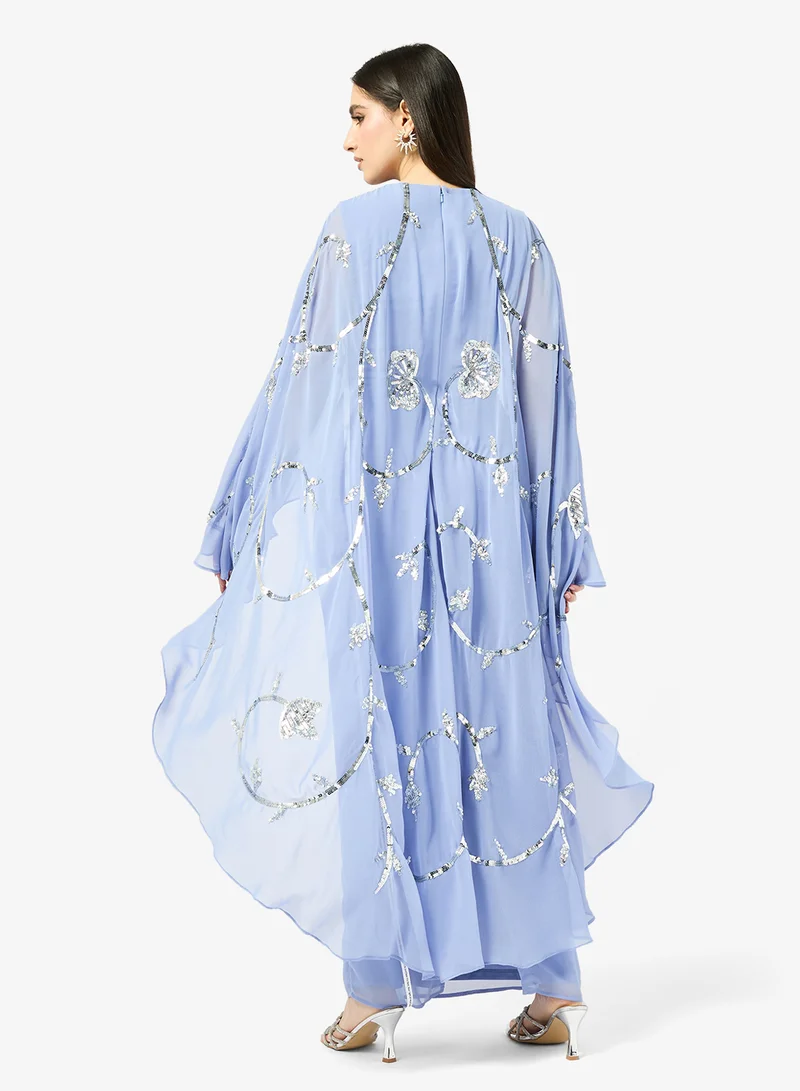 Frock and Frill Embellished Cape Sleeve Maxi Dress